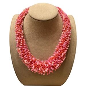 Handmade Beaded Statement Necklace Pink Glass Seed Bead Collar Wearable Art OOAK
